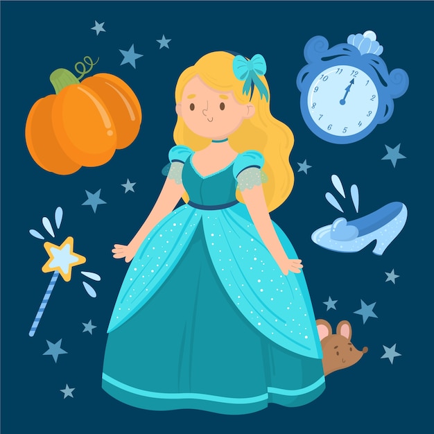 Cartoon cinderella princess with cute elements