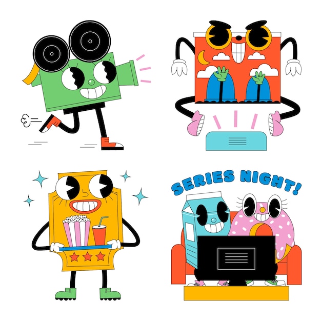 Free Vector cartoon cinema stickers collection