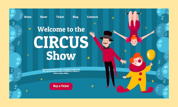 Cartoon circus show landing page