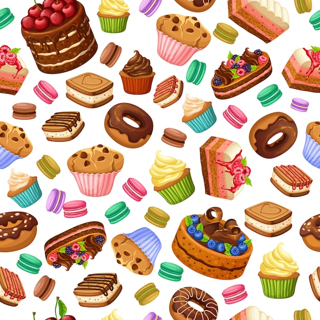 Cartoon Colorful Desserts Seamless Pattern