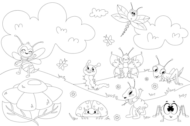 Cartoon coloring book page with for kids