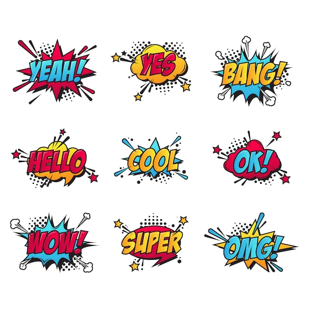 Cartoon comic text patches set