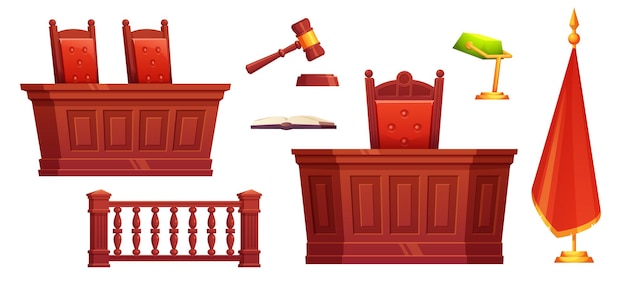 Free Vector cartoon court room interior set trial furniture