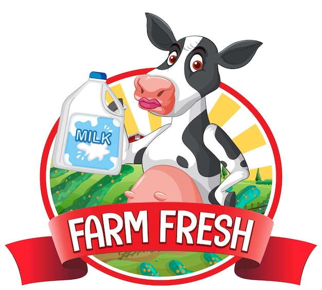 Free Vector cartoon cow with farm fresh label