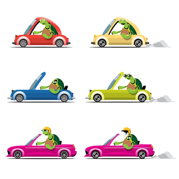 Free vector cartoon cute animal drive car on the road