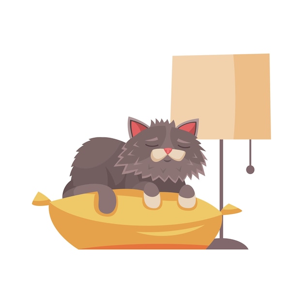 Free Vector cartoon cute grey cat sleeping on pillow