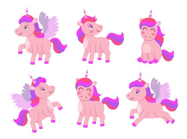 Cartoon cute unicorn set