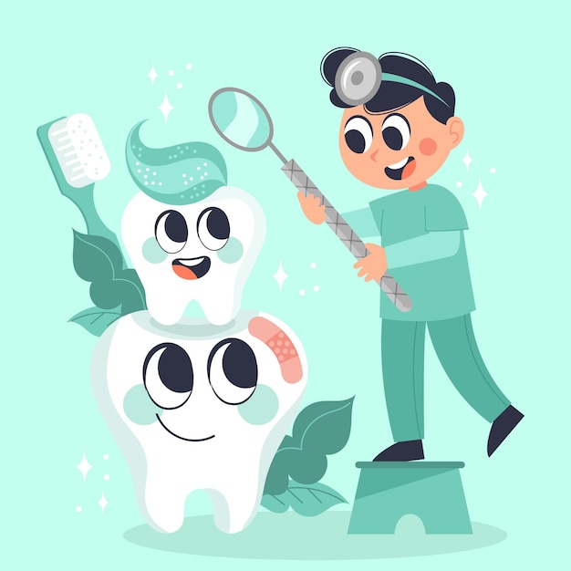 Cartoon dental care concept illustration