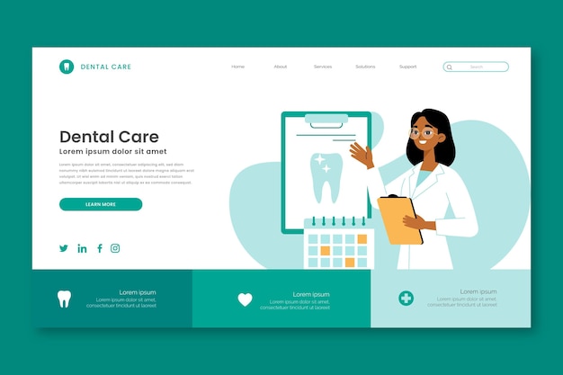 Cartoon dental care landing page template