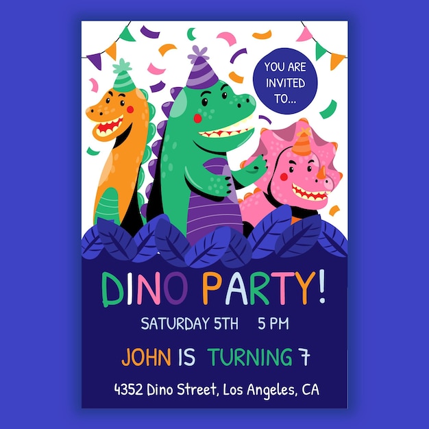 Cartoon dinosaur birthday invitation template