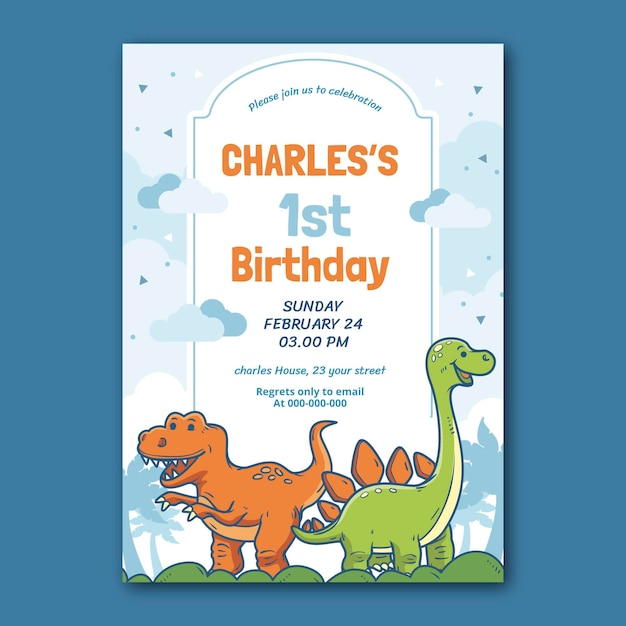 Cartoon dinosaur birthday invitation template