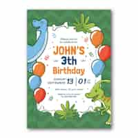 Free vector cartoon dinosaur birthday invitation template