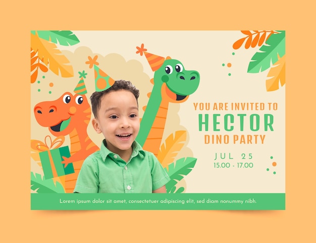 Cartoon dinosaur birthday invitation template