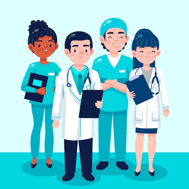 Cartoon doctors and nurses collection illustration