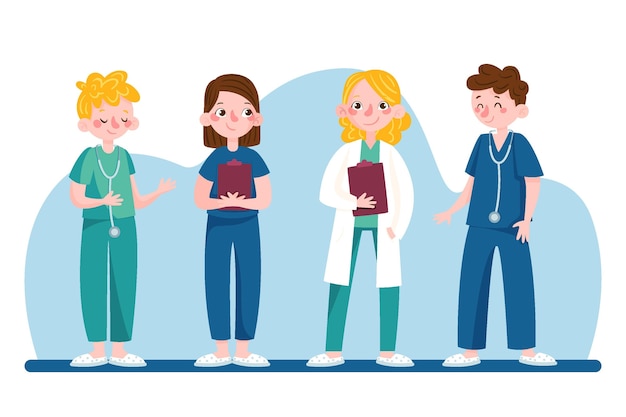 Free Vector cartoon doctors and nurses group