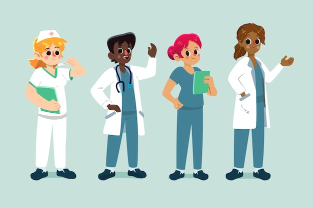 Cartoon doctors and nurses illustrated