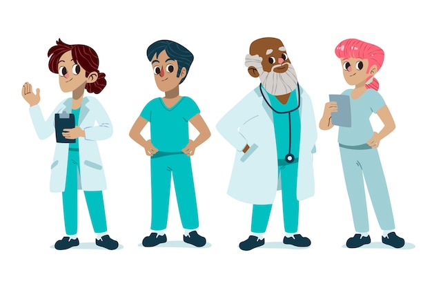 Free Vector cartoon doctors and nurses illustration