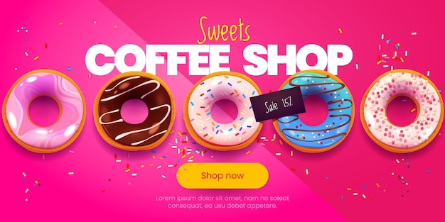 Cartoon donuts background banner