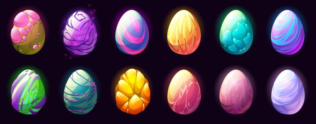 Cartoon dragon eggs with different eggshell set