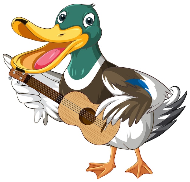 Free vector cartoon duck playing a guitar