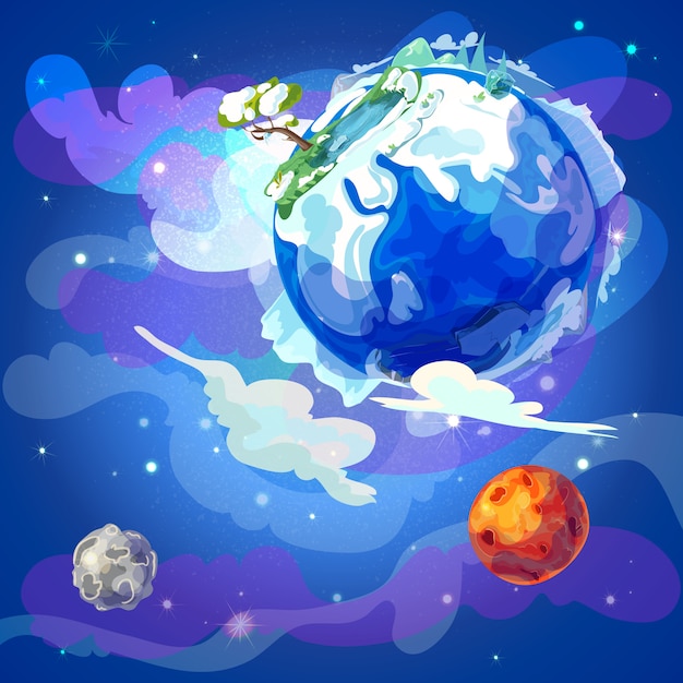 Cartoon Earth Planet In Space Template