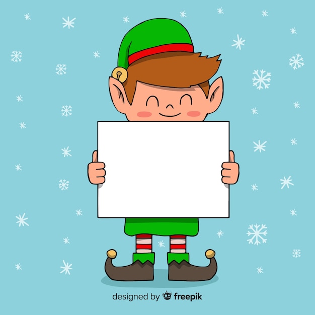 Cartoon elf holding blank sign