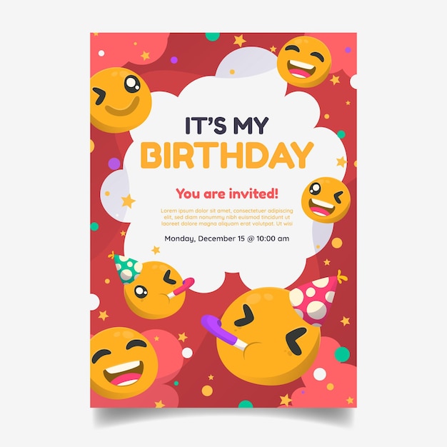 Cartoon emoji birthday invitation