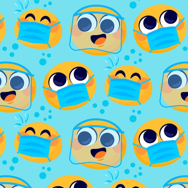 Free Vector cartoon emoji with face mask pattern