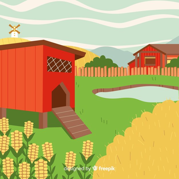 Cartoon farm landscape