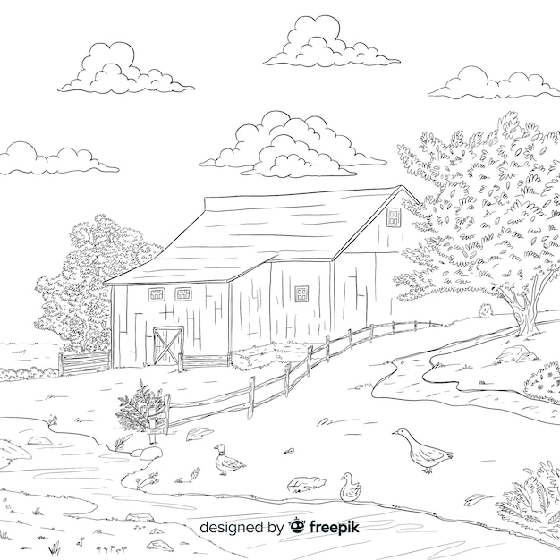 Cartoon farm landscape