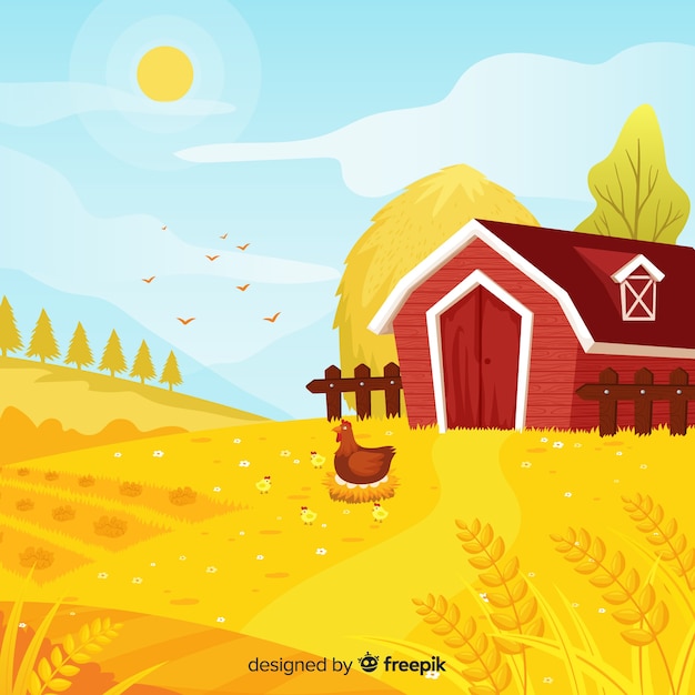 Free Vector cartoon farm landscape