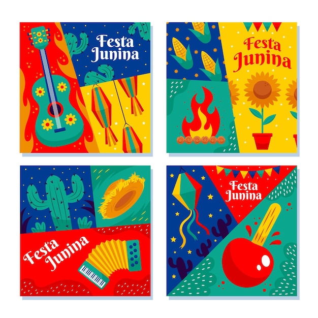 Free vector cartoon festa junina cards collection