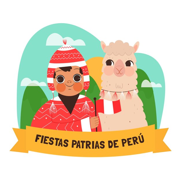 Cartoon fiestas patrias de peru illustration