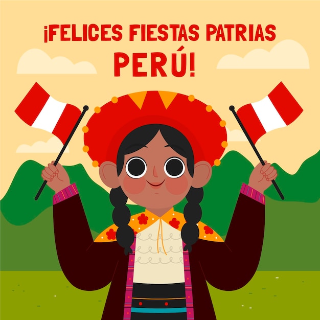 Cartoon fiestas patrias de peru illustration