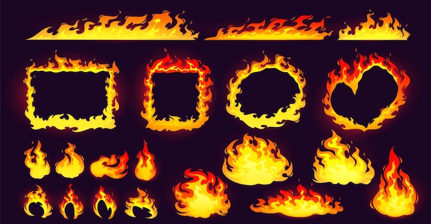 Free Vector cartoon fire frames and bonfire, blazing borders