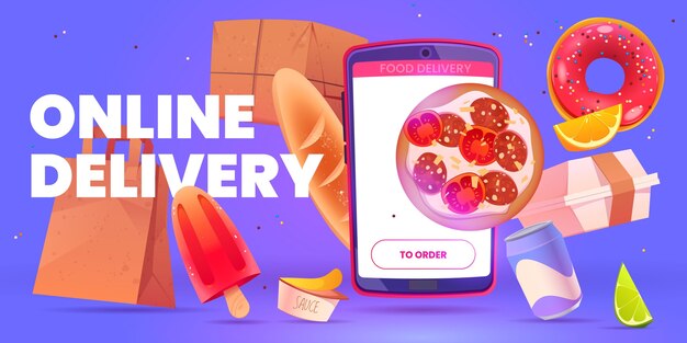 Cartoon food online delivery background