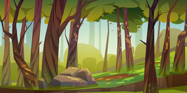 Cartoon forest background, nature park landscape