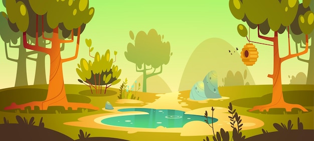 Cartoon forest with swamp and trail