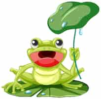 Free vector cartoon frog holding lotus leaf