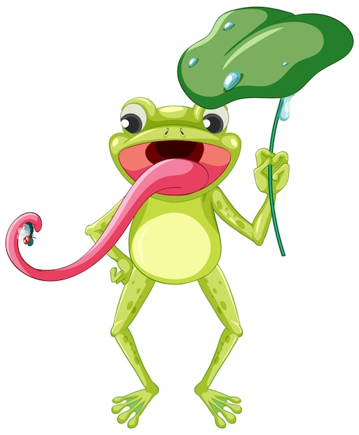 Cartoon frog holding lotus leaf