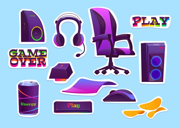 Cartoon game streamer concept elements collection