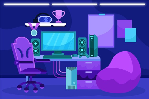 Cartoon gamer room illustration