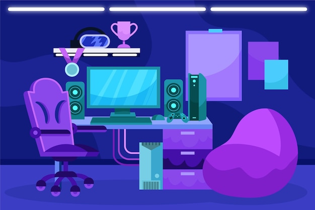 Cartoon gamer room illustration