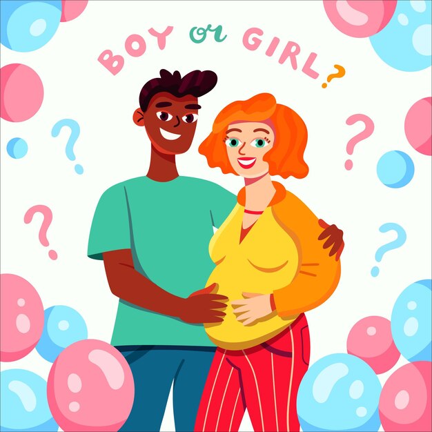 Cartoon gender reveal concept illustrated