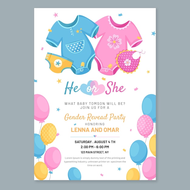 Free vector cartoon gender reveal invitation template