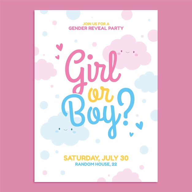 Cartoon gender reveal invitation template