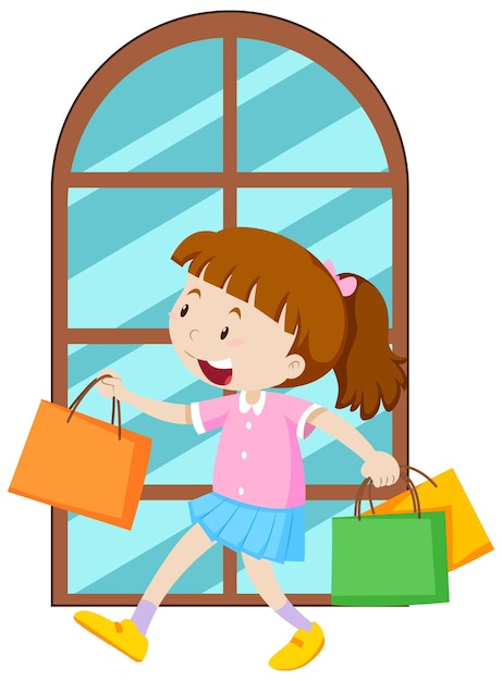 Cartoon girl holding shopping bag