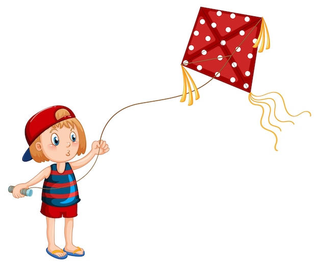 Cartoon girl playing kite