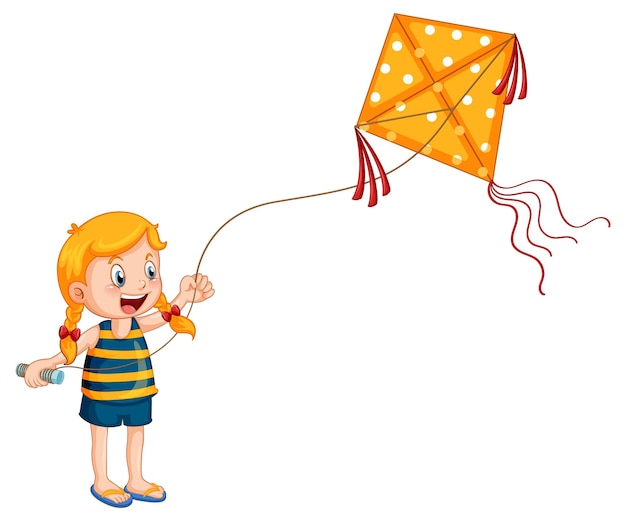 Cartoon girl playing kite