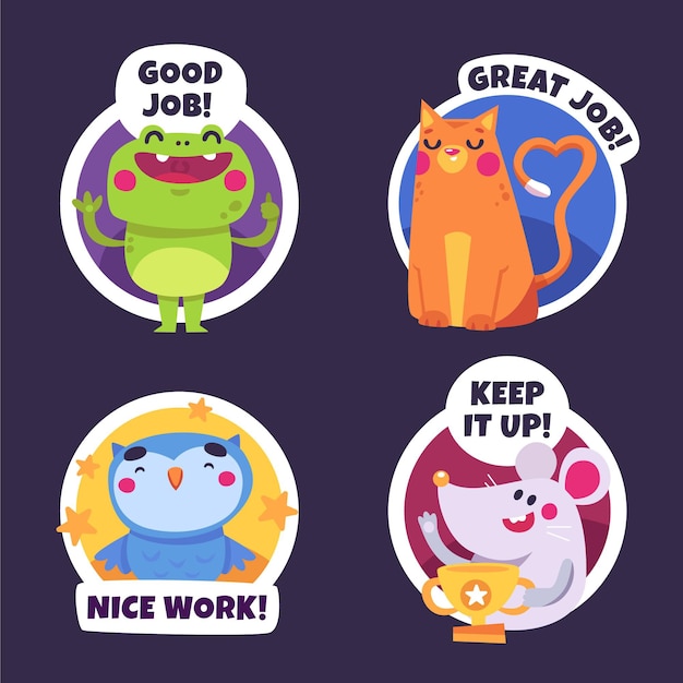 Cartoon great job stickers set